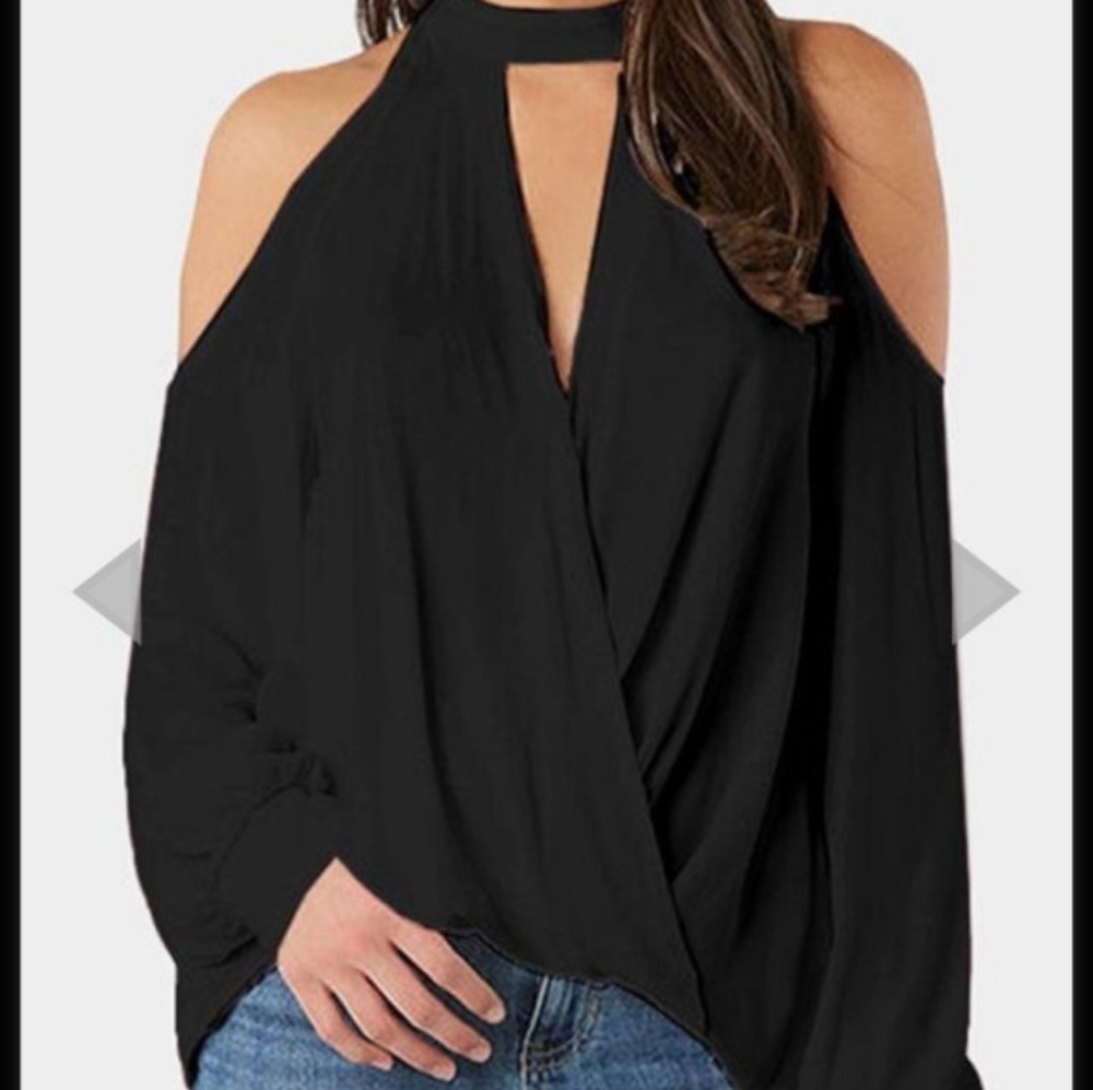 Long Sleeve Cold Shoulder Choker Top - Picture 5 of 8